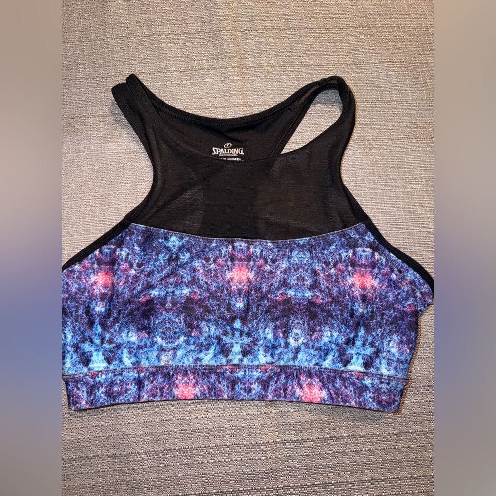 Spalding Blue & Pink Abstract Mesh-Back Sports Bra
